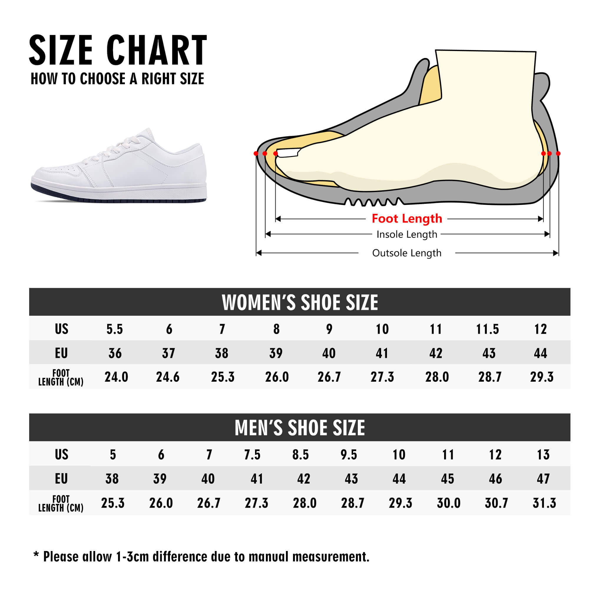 Customizable Low-Top Sneakers- White, Design your own